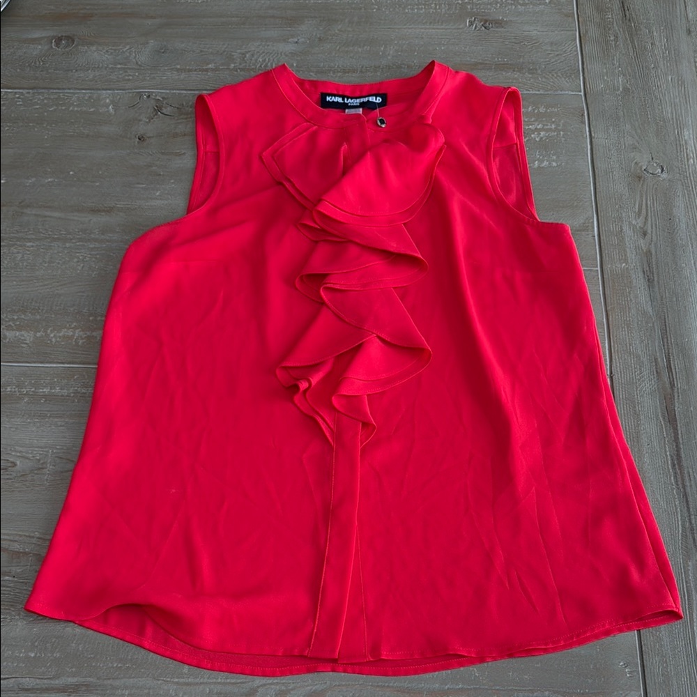Karl Lagerfeld Paris Red Sakeri Ruffled Sleeveless Blouse - Brand New - Size M